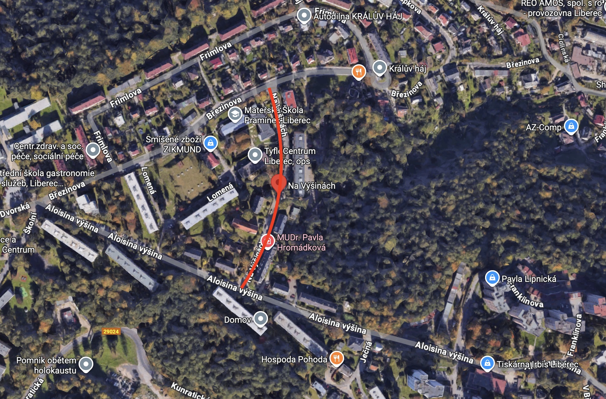 Souvislá údržba místní komunikace ul. Na Výšinách, v úseku Aloisina Výšina- Březinova, Liberec