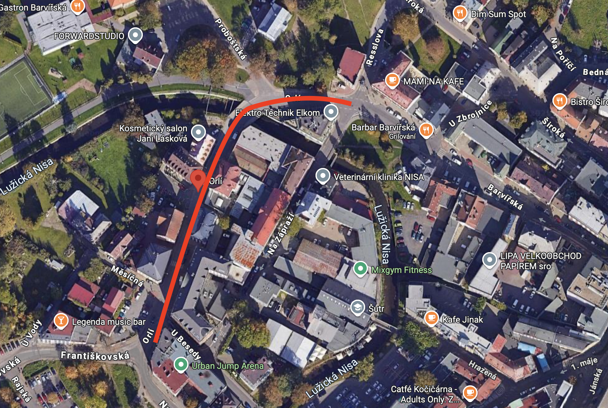 Ulice Orlí - úsek Měsíčná- Na zápraží